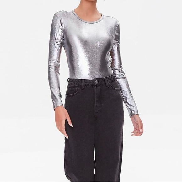 Silver Rhinestone Open-Back Bodysuit - Picture 5 of 8